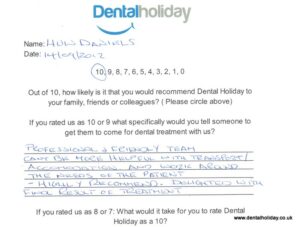 Hand written dental treatment reviews