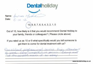 Hand written dental treatment reviews